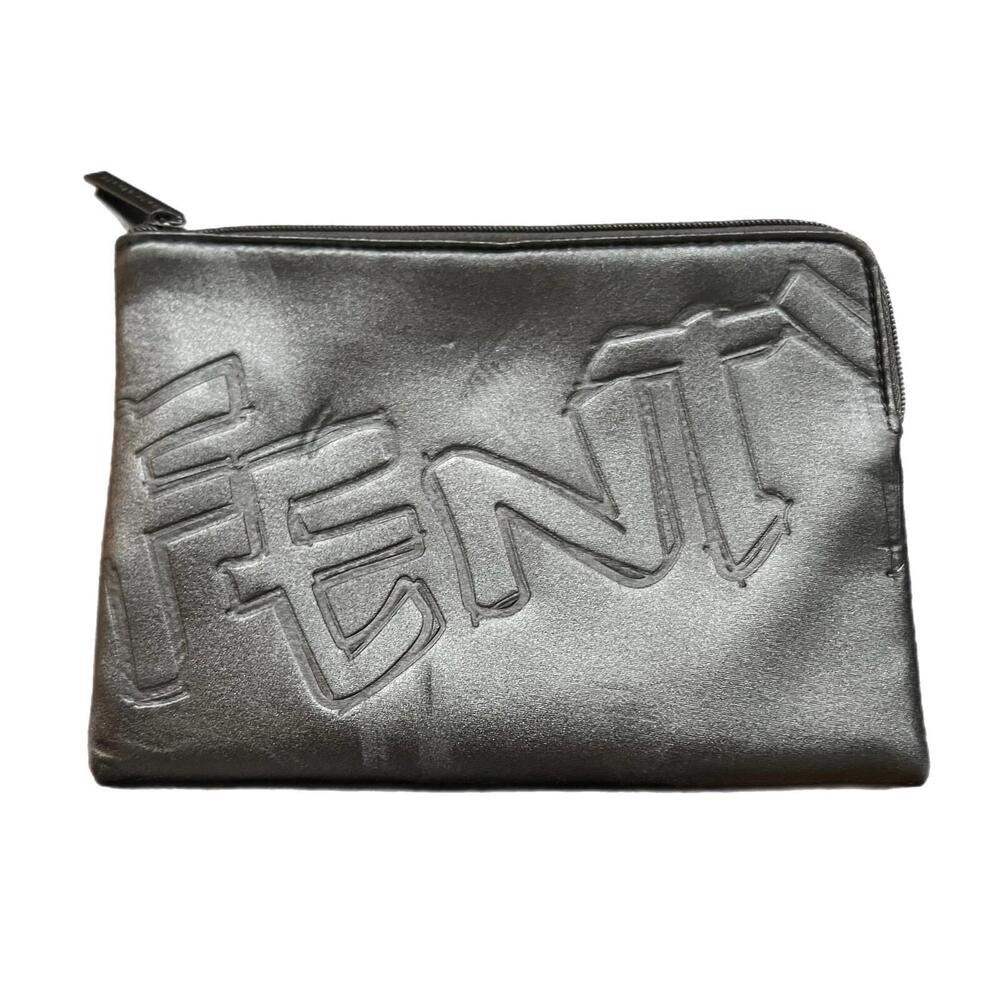 Fenty Beauty Cosmetic‎ Bag Black Embossed Logo L-Zip Pouch OS